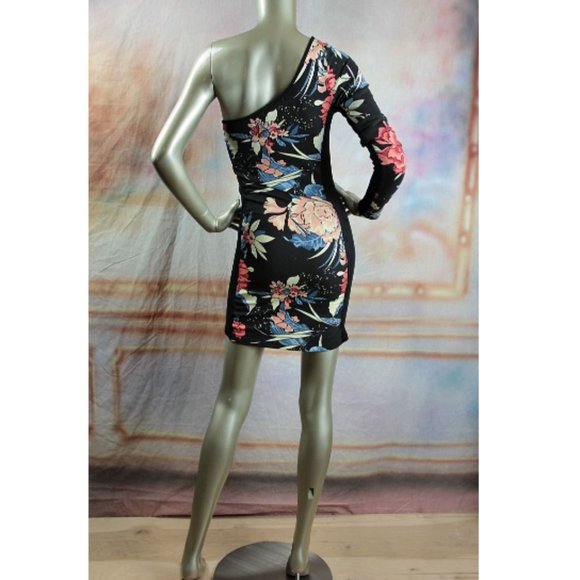 NWT MINKPINK Far East Black Floral One Shoulder Mini Dress M - Picture 5 of 6